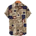 Close-up detail of the vintage American flag distressed print on this short sleeve shirt. - CSM-0420