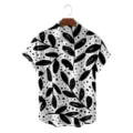 Men's short sleeve Hawaiian shirt featuring black and white leaf print, casual loose fit. - CSZW-2023 / S