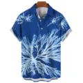 Men's casual short sleeve shirt featuring a stylish blue and white tropical plant 3D print design. - S / Tops / CSM-0354