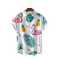 Heren zomer Hawaïaans korte mouw overhemd met tropische flamingo en ananas print voor casual. - CSDW-0119 / S