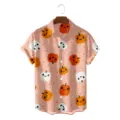 Mens casual short sleeve shirt featuring a cute cartoon pumpkin pattern for summer wear. - HJCS-2336
