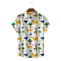 Men short sleeve Hawaiian shirt with fun cartoon jungle animal print for summer wear. - S / Tops / Cartoon Tropical Animal and Plant (CSZW-1022)