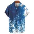 Men's Blue Botanical Print Short Sleeve Shirt Casual Loose Button Down Hawaiian Shirt - S / Tops / CSM-0355