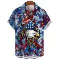 mens 3d american flag eagle print short sleeve shirt casual summer button down top - CSM-0422