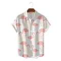 Heren zomer Hawaii shirt met korte mouwen, roze flamingo en tropische palmbladeren. - CSDW-0121 / S