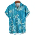 Men's stylish blue tropical plant botanical print short sleeve casual shirt variant - S / Tops / CSM-0356