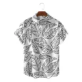 Men's loose fit botanical leaf print casual Hawaiian short sleeve button down shirt. - CSZW-2026 / S