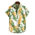 Herren Sommer kurzarm Hawaiihemd tropischer Blattmuster Print Freizeitshirt Top. - S / Oberteile / Weiß