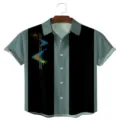 Chemise de bowling rétro vintage pour homme avec imprimé géométrique atomique et bloc de couleur. - 5XL / Style Géométrique Atomique Rétro (CSDX-58-2)