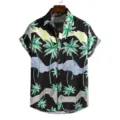 Herren Tropisches Hawaii Kurzarm Hemd Sommer Freizeit Palme Drucken Knopfleiste Oberteil - S / Oberteile / Schwarz
