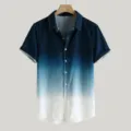 Vista dettagliata del tessuto della camicia da spiaggia estiva casual a maniche corte - Taglia S / Top / Sfumato Blu e Bianco (CS-2001)