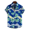 Sommer Herren Hawaii Kurzarmhemd mit lebendigem Palmenbaum und geometrischem 3D-Druck. - S / Oberteile / Blau