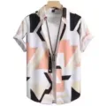Chemise homme decontractée manches courtes imprimé géométrique avec faux t-shirt. - S / Hauts / Impression 3D Abstraite Géométrique (HJ-jk003)
