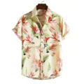 Men's Summer Hawaiian Short Sleeve Shirt 3D Tropical Floral Print Casual Button Down Top - S / Light Yellow