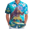 Men's Funny Bigfoot Surfing Print Hawaiian Short Sleeve Casual Summer Beach Shirt Top - 3XL / Tops / Bigfoot Surfing Ocean