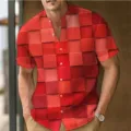 Chemise à manches courtes d'été pour homme avec imprimé bloc géométrique 3D rouge vif. - 3XL / Style Cube Géométrique 3D Rouge (CSDX-99)