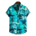 Men's Hawaiian short sleeve shirt tropical beach 3D print casual summer holiday button down top - S / Tops / Teal