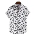 Herren Kurzarm Hawaiihemd lässig Sommer tropische Palme Ananas Druck Button Down Oberteil - S / Oberteile / Weiß