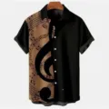 Chemise Manches Courtes Homme Imprimé Notes de Musique Été Boutonnée Noir Casual - 3XL / Style Color Block Notes de Musique (CSDX-101)
