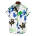 Herren Kurzarm Hawaiihemd lässiges tropisches Blattmuster Sommer Freizeitbluse Oberteil - S / Oberteile / Weiß
