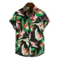 Herren Hawaiisch Kurzarm Hemd Tropisch Blumen Druck Freizeithemd Sommerstrandtop. - S / Oberteile / Schwarz