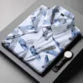 Men's Short Sleeve Feather Print Casual Shirt Summer Fashion Stylish Button Down Top - S / White 9207