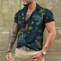 Chemise homme imprimée tropicale hawaïenne haut décontracté d'été pour vacances plage. - 3XL / Style Tropical