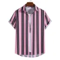 Men's casual striped short sleeve shirt detail, pink and black pattern, comfortable fit. - S / Tops / HJ-DL014