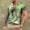 Chemise hawaïenne tropicale pour homme à manches courtes imprimé palmier vert style été. - 3XL / Palmier Cocotier Vert
