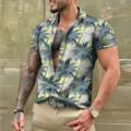 Chemise hawaïenne décontractée à imprimé palmier tropical pour homme grand été haut. - 3XL / Hauts / Impression Palmiers