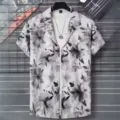 Chemise Homme Imprime 3D Floral Manches Courtes Ete Decontracte Mode Haut Casual Top - Floral à l'Encre Noir et Blanc (HJ-jk006)