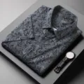 Men's short sleeve paisley print button down casual shirt with vintage floral design for men - S / Black 9203