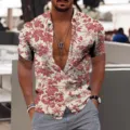 Chemise hawaïenne décontractée à manches courtes et imprimé floral pour homme, été. - 3XL / Rouge Blanc Alterné