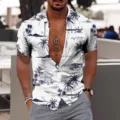 Chemise hawaïenne d'été pour homme à manches courtes imprimé palmiers tropicaux style vacances - 3XL / Hauts / Cocotier Blanc
