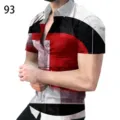 Chemise d'été à manches courtes pour homme avec imprimé 3D de rayures colorblock tendance - 3XL / Haut à rayures géométriques rouge noir blanc (CSDX-61) / Blocs de couleur