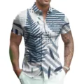 Men's short sleeve 3D digital printed casual shirt featuring stylish fern and stripe patterns. - S / Style 1 (Fern Geometric Print)