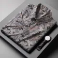 Men's short sleeve casual shirt with stylish tropical floral digital print design for summer. - Khaki 9205