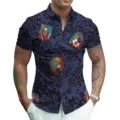 Detailed view of men's short sleeve 3D digital print shirt with vintage medieval poker card graphics. - S / Style 2 (Court Poker Print)