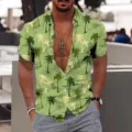 Chemise d'ete hawaienne a manches courtes pour homme avec imprime de palmier vert. - 3XL / Palmier Cocotier Vert