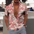 Homme ete decontracté hawaien chemise manches courtes imprimé floral 3d vacances plage haut - 3XL / Floral Rouge Blanc