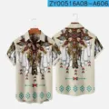 Chemise homme manches courtes imprime 3D azteque geometrique boutonnee haut ete mode casual - Totem de Plumes Géométriques Vintage (HJ-jk008)