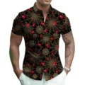 Men's short sleeve 3D spider web print casual shirt detail view showing collar and pattern. - S / Style 4 (Spider Web Print)