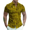 Detailed look at the vibrant yellow and black patterned 3D printed short sleeve shirt. - S / Style 5 (Black-Yellow Swirl Print)