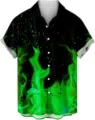 Herren 3D Flammen Druck Kurzarm Hemd Sommer Freizeit Urlaub Strand Hawaii Oberteil - S / Schwarz Grün