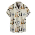Men's retro mid-century atomic cat print short sleeve casual Hawaiian shirt top - S / QWS956-1