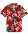 Details of men's red Hawaiian shirt with tropical leaf print, short sleeves and lapel collar. - F01-YSCS1000007-16 / S