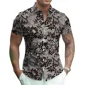 Men's short sleeve button down shirt black white lace floral 3D print summer casual top. - S / Style 7 (Black and White Lace Print)