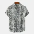 Men's short sleeve button up shirt with abstract grey and white digital print design. - S / Tops / Gray White Graffiti Print
