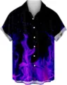 Herren lila Flamme 3D Druck Kurzarm Hemd Sommer Freizeit Strand Button Down Urlaub Top - S / Lila