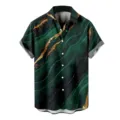 Men's short sleeve Hawaiian shirt featuring an abstract green and gold marble print design for summer. - S / QWS956-4
